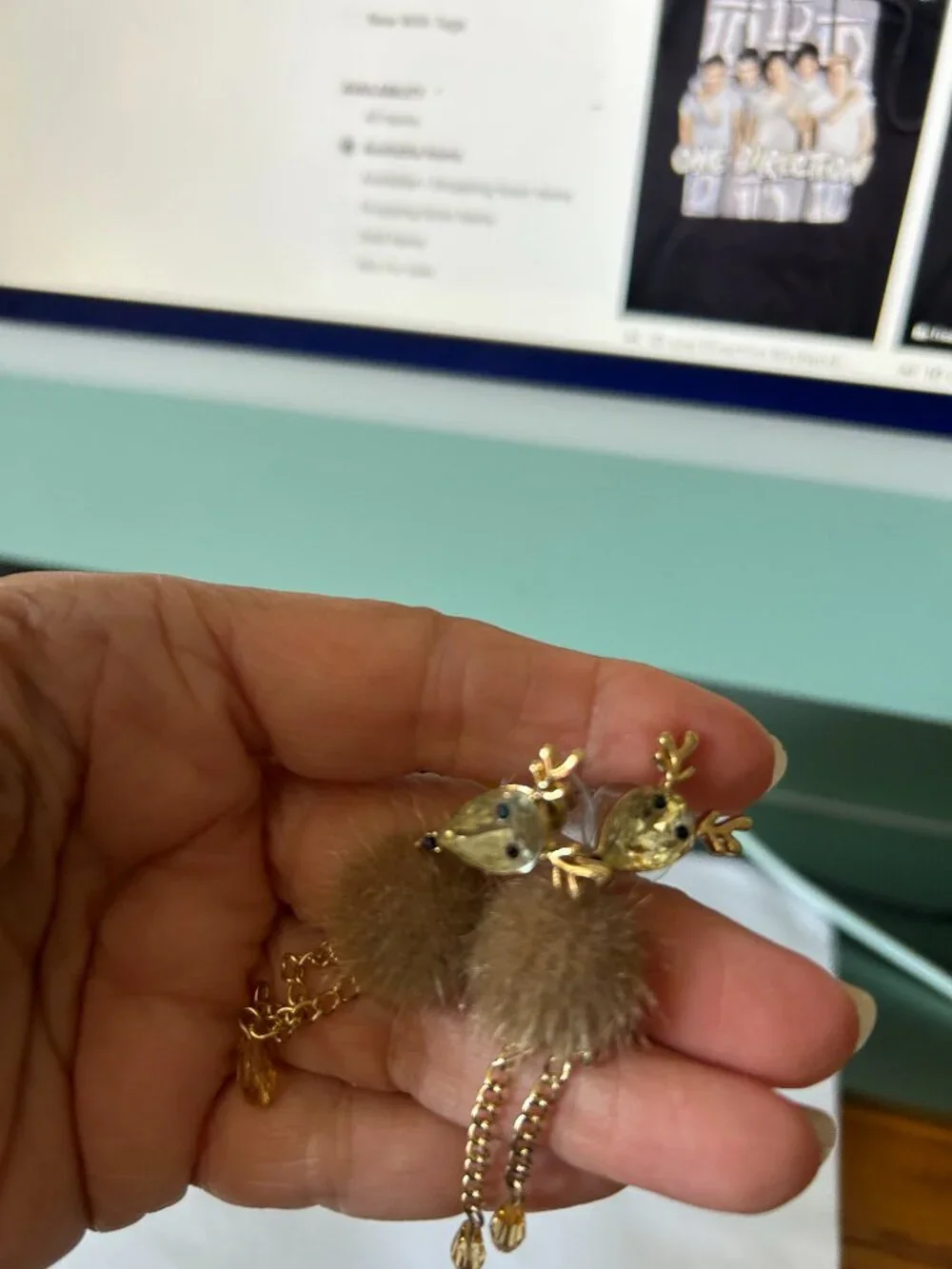 FAUX FUR  REINDEER DROP EARRINGS